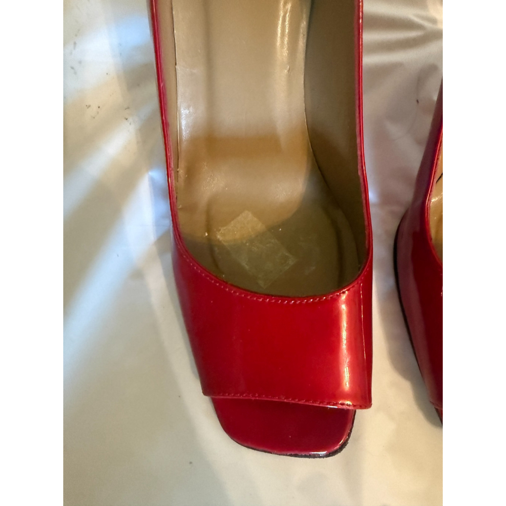Stuart Weitzman Cherry Red Patent Peep toe Heels 9.5 M - Picture 11 of 14